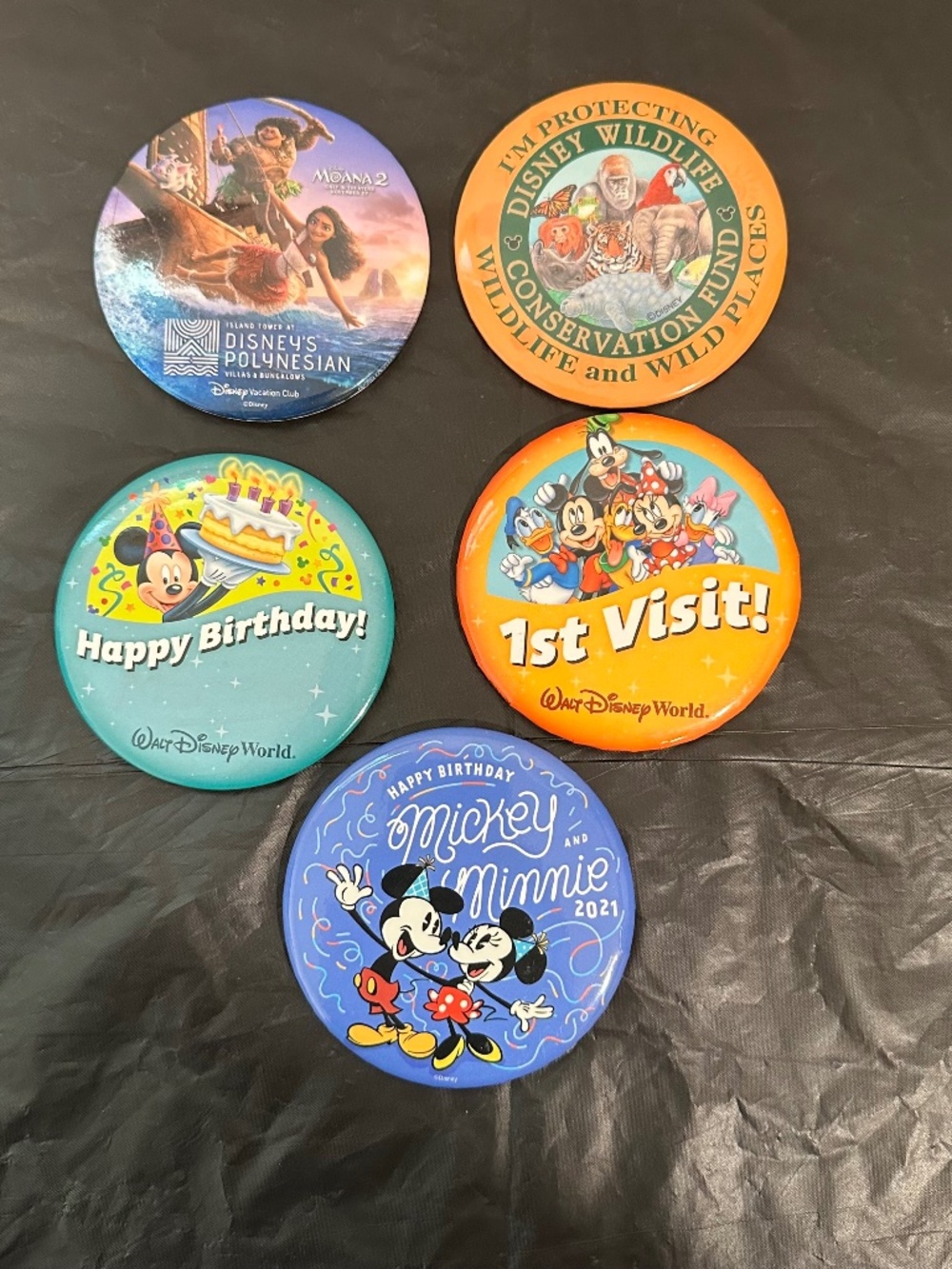 5 DISNEY WORLD PINS BIRTHDAY MOANA 2 MICKEY & MINNIE 2021 1ST TRIP WILDLIFE FUND